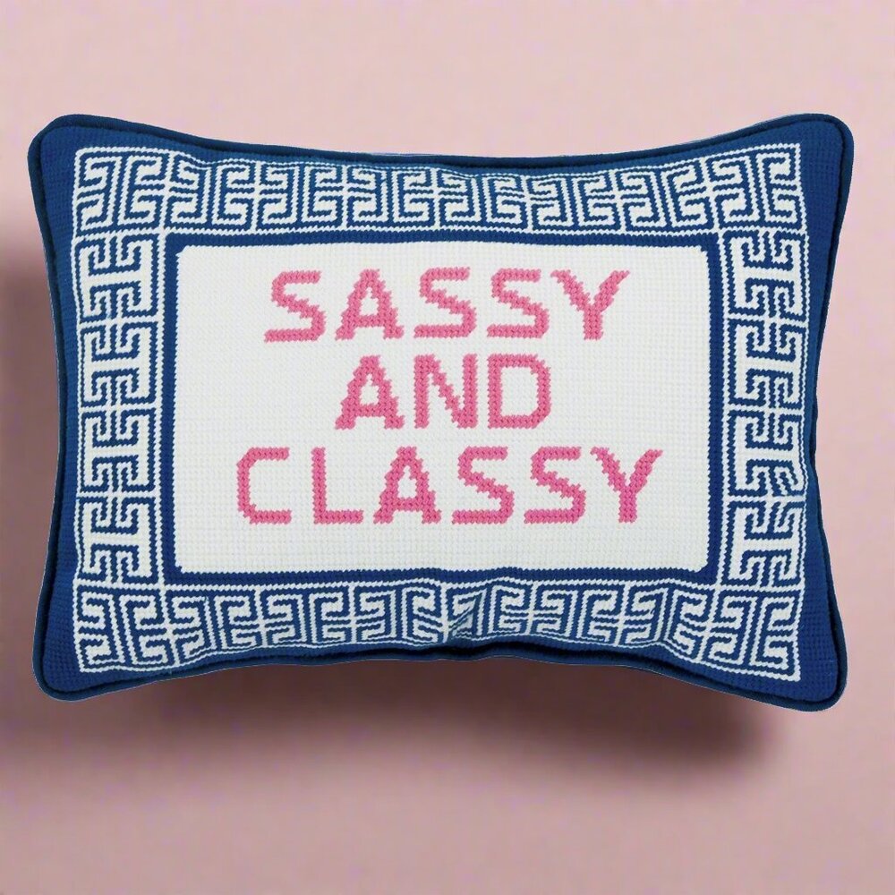 "Sassy and Classy" - Embroidered Needlepoint Style Pillow